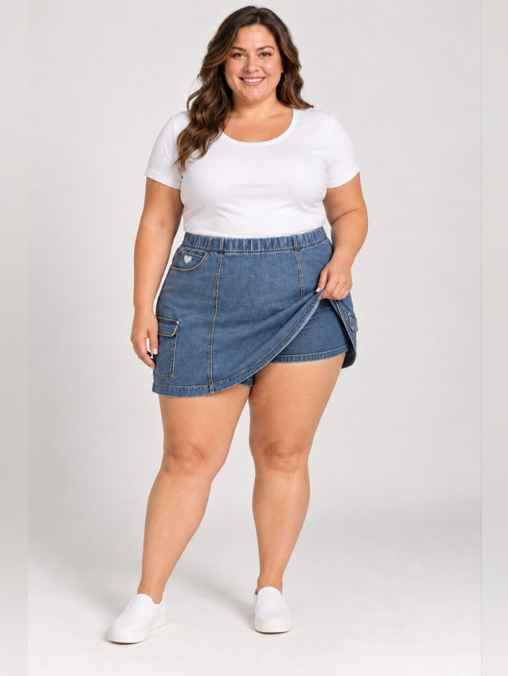 Quacker Factory DreamJeannes Cargo Skort Denim Knit Blue Size 3X